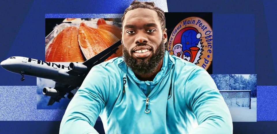 Athlete posing with various background images