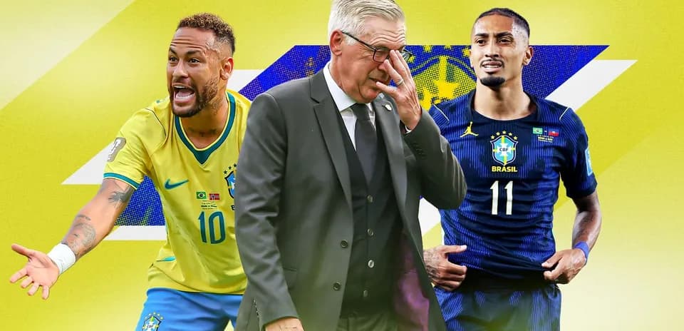 Neymar and player with coach in Brazil jersey