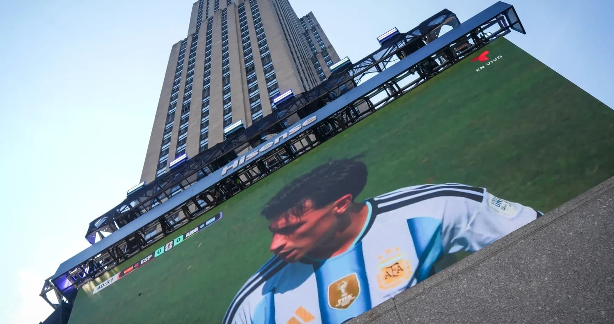 Argentina player displayed on large screen outdoors