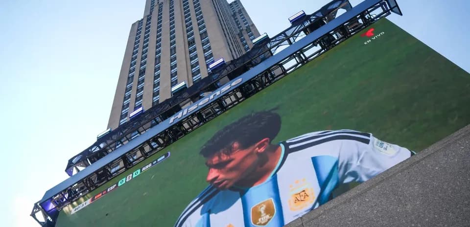 Argentina player displayed on large screen outdoors