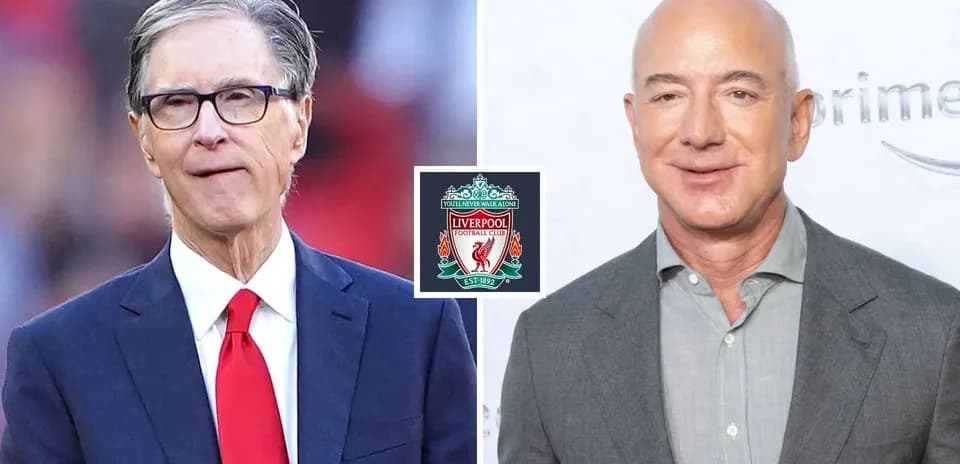 John W. Henry and Jeff Bezos with Liverpool logo