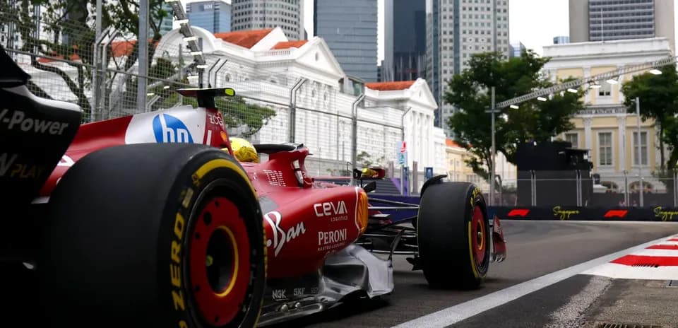 Formula 1 car racing on city street circuit