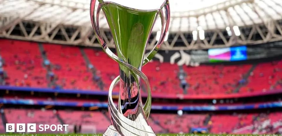 Trophy displayed in stadium before match