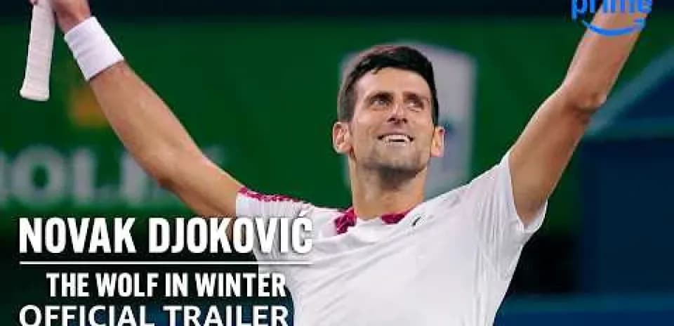 Tennis player Novak Djokovic celebrating on court