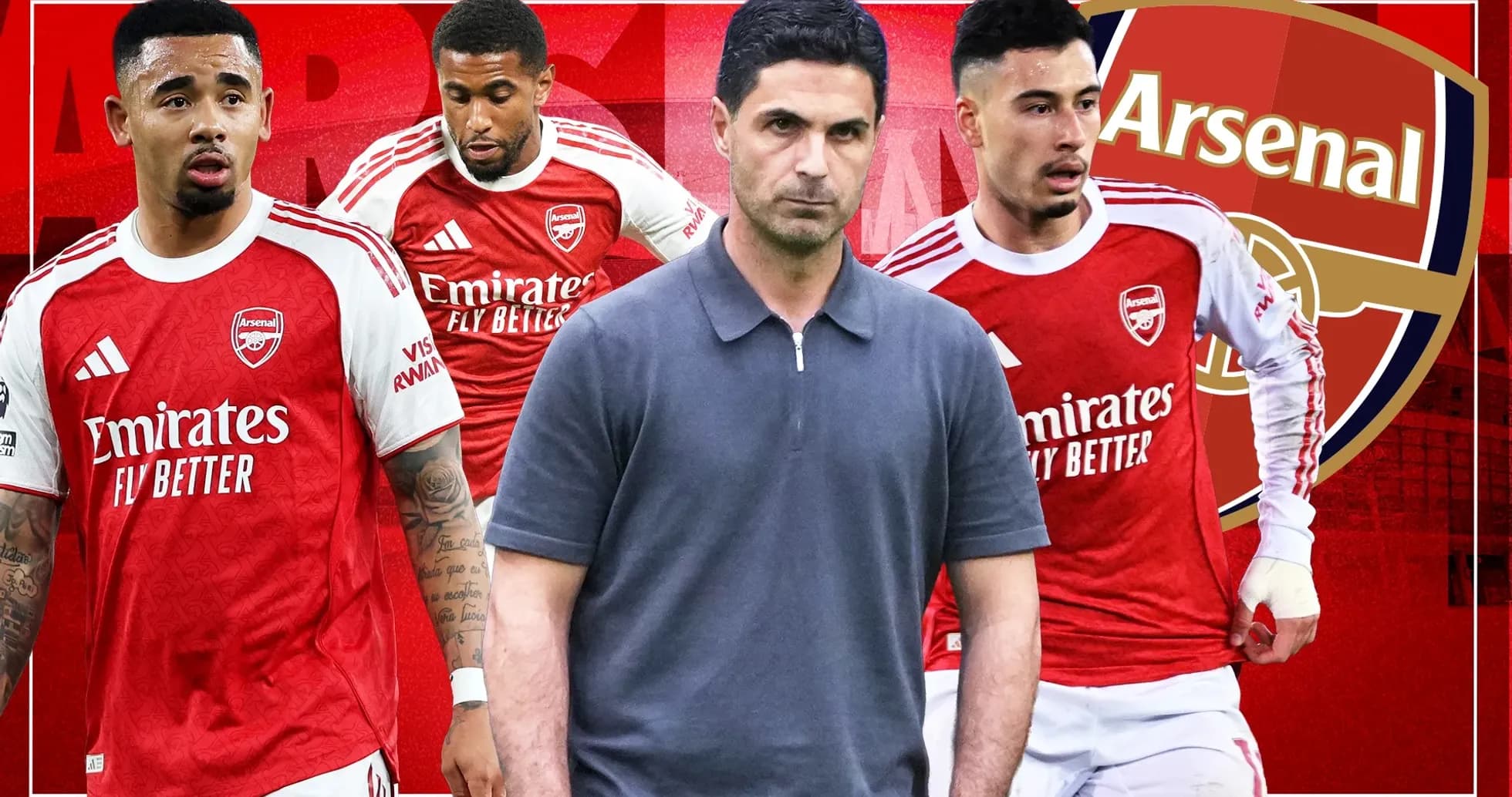Arsenal players and manager in team jerseys