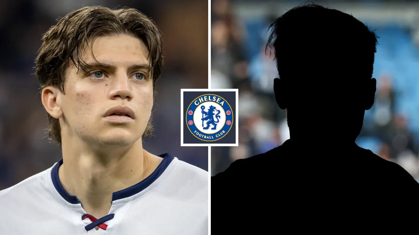Young player alongside Chelsea FC logo and silhouette