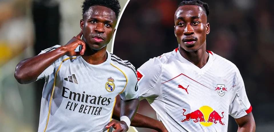 Vinicius Jr. and player from RB Leipzig in jerseys