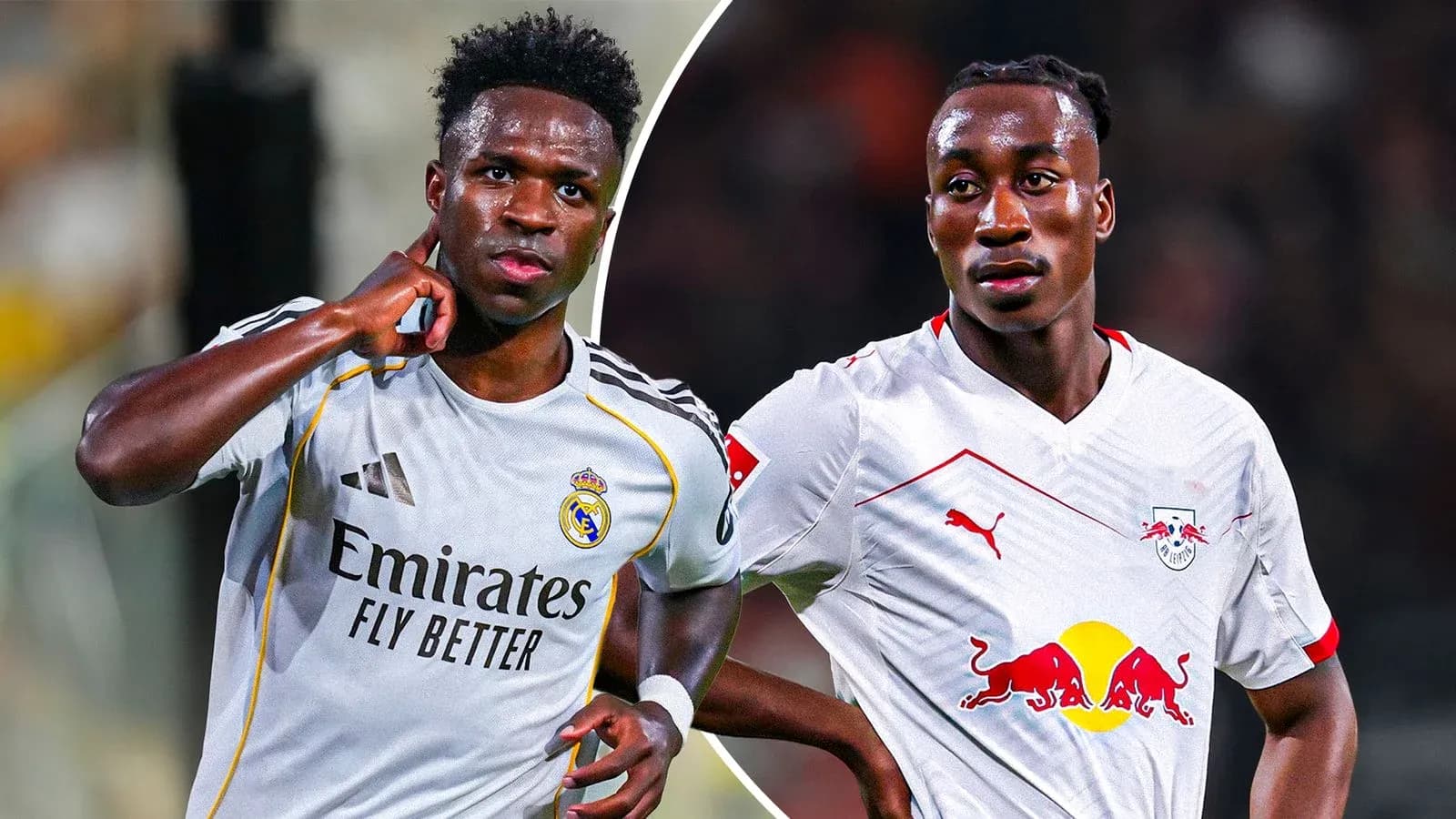 Vinicius Jr. and player from RB Leipzig in jerseys