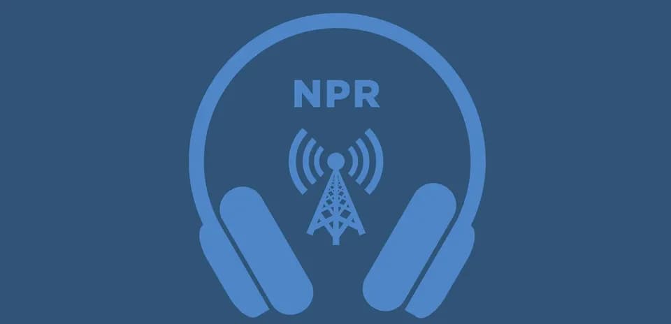 NPR logo with headphones and radio tower graphic