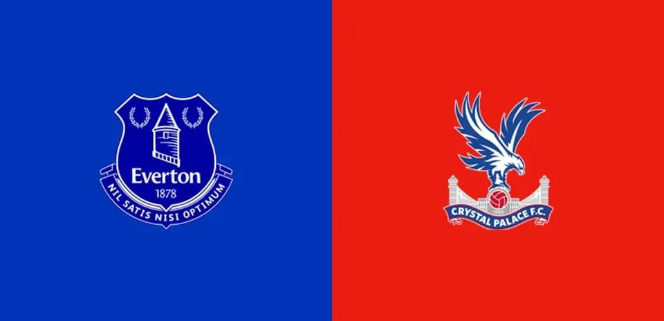 Everton and Crystal Palace club logos on colored backgrounds