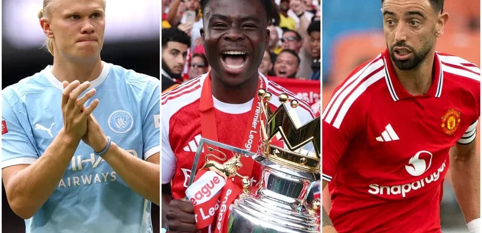 Three football players in club jerseys posing together