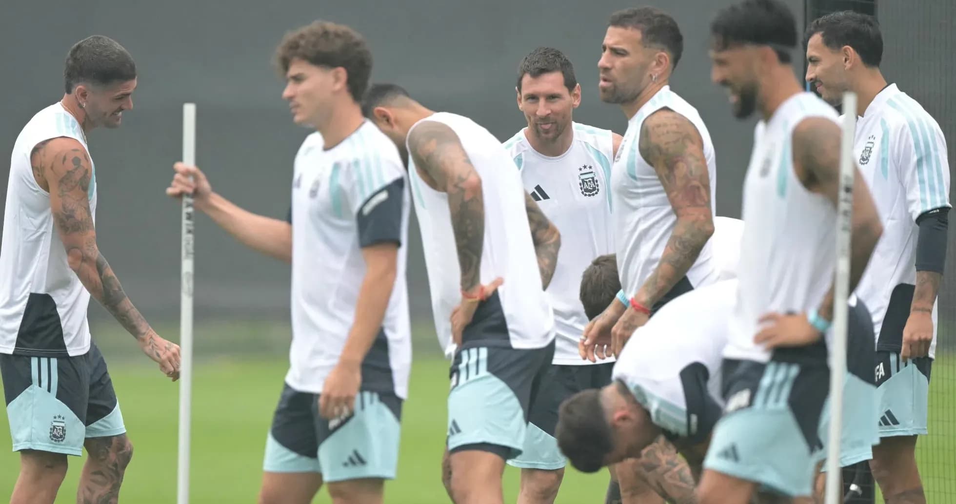 Argentina team training session with players interacting