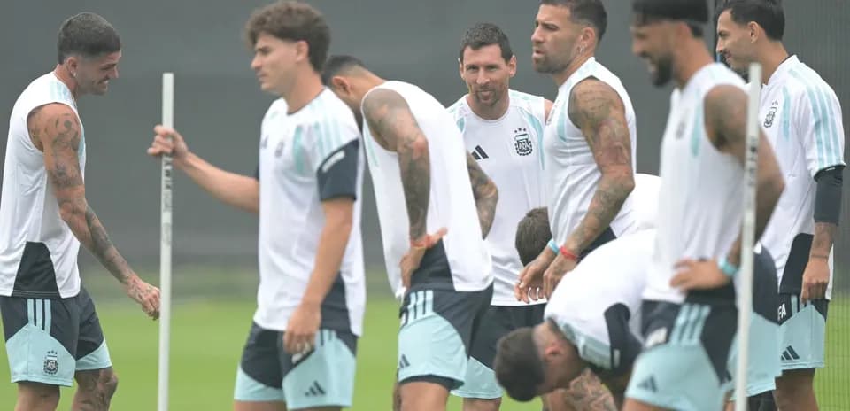 Argentina team training session with players interacting