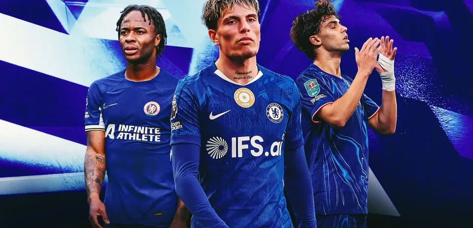 Three Chelsea players in blue kits posing together