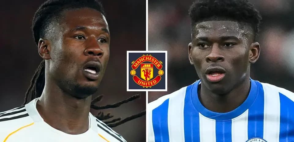 Two players facing each other with Manchester United logo