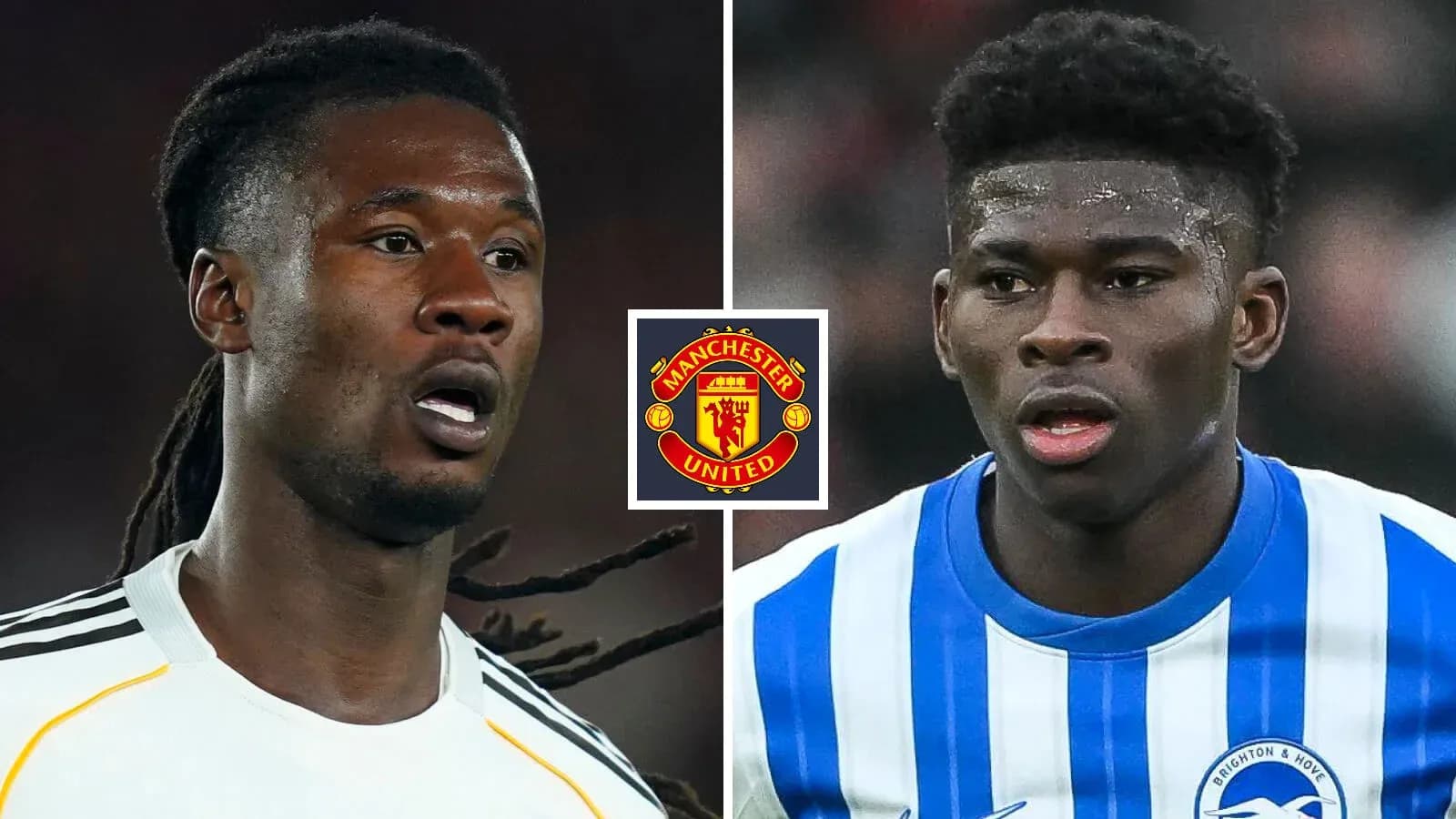 Two players facing each other with Manchester United logo