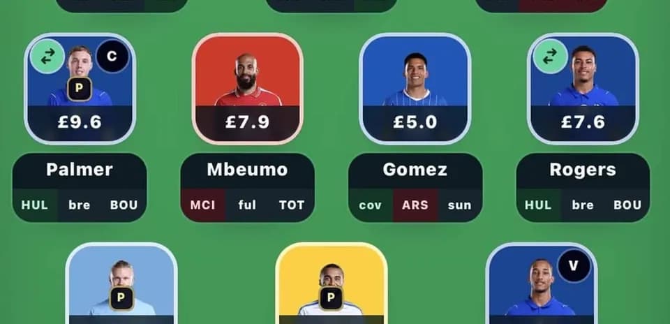 Fantasy football player selection interface with player stats