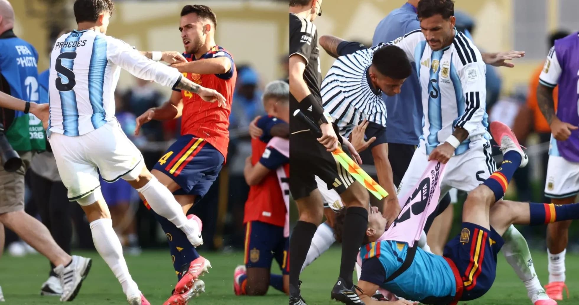 Players clashing during heated football match incident