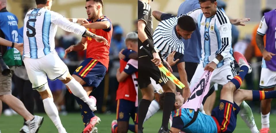 Players clashing during heated football match incident