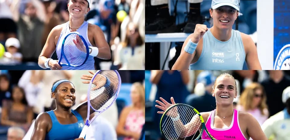 Tennis players celebrating after match victories