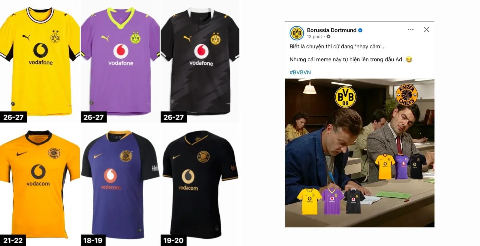 Borussia Dortmund and Kaizer Chiefs jerseys displayed together Borussia Dortmund and Kaizer Chiefs jerseys displayed together