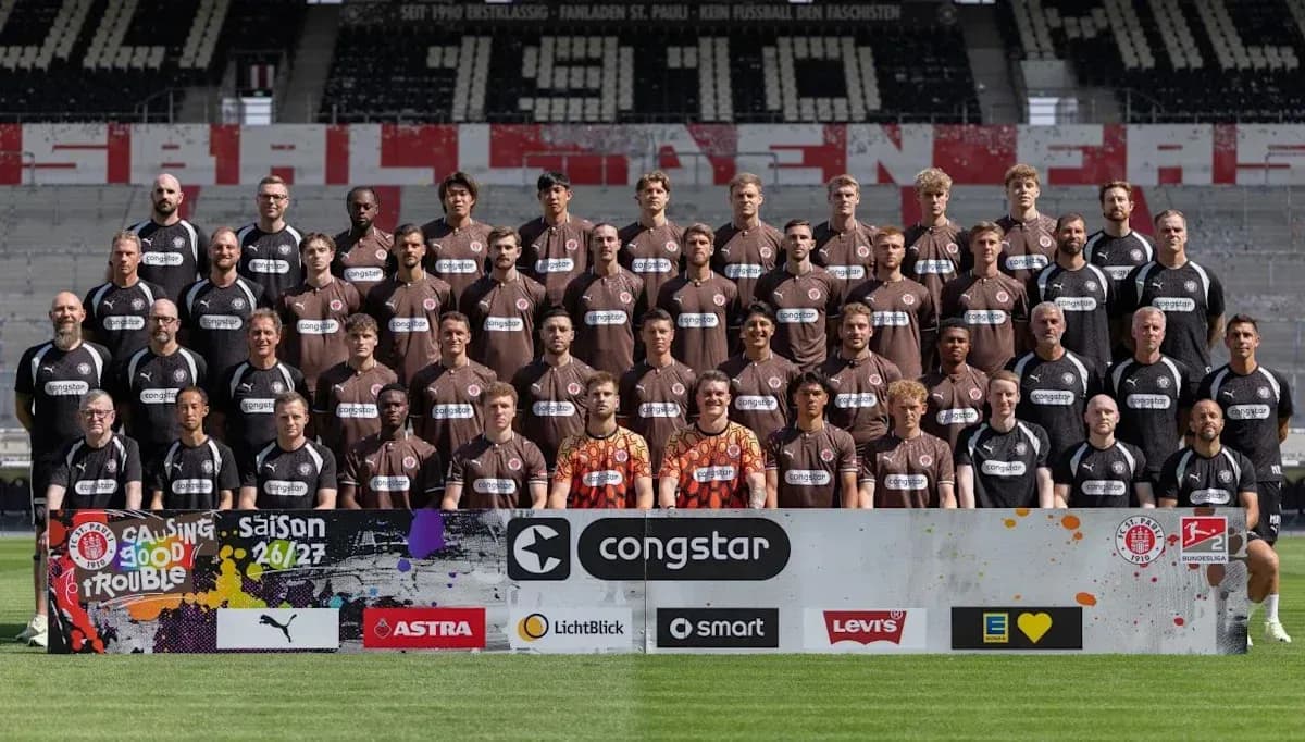 St. Pauli team photo with sponsors at stadium St. Pauli team photo with sponsors at stadium