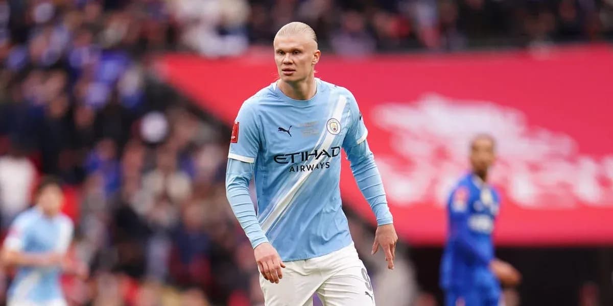 Erling Haaland in Manchester City kit during match Erling Haaland in Manchester City kit during match
