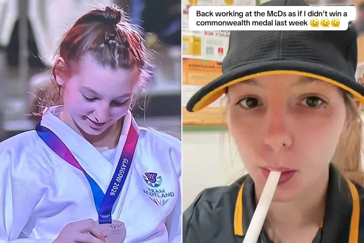 Judo athlete with medal and McDonald's uniform selfie Judo athlete with medal and McDonald's uniform selfie