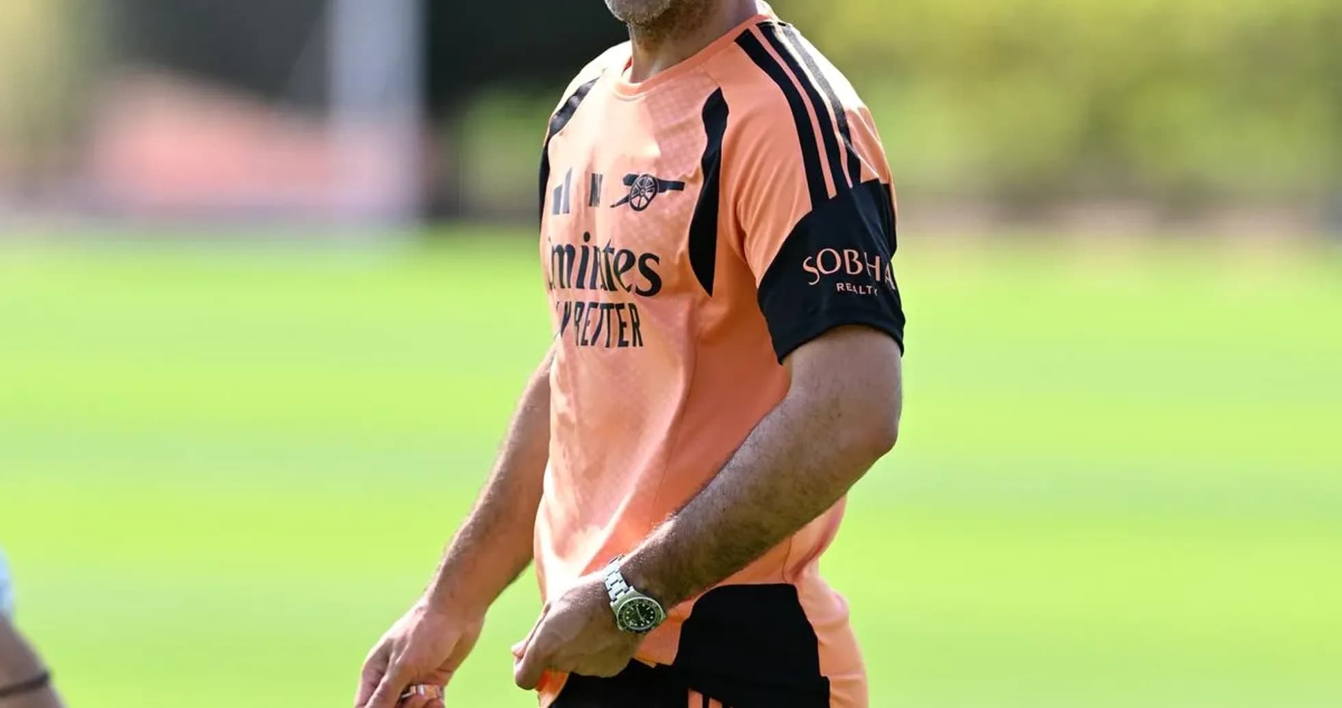 Mikel Arteta smiling during training session Mikel Arteta smiling during training session