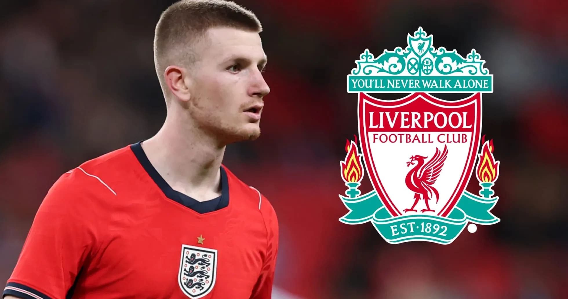 Futbolchi ingliz formasida, Liverpool logosi bilan Futbolchi ingliz formasida, Liverpool logosi bilan