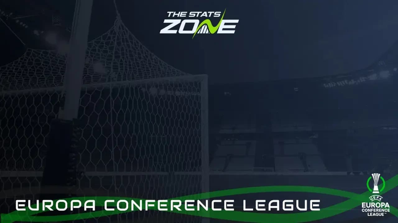 Stadium goal with UEFA Europa Conference League branding Stadium goal with UEFA Europa Conference League branding