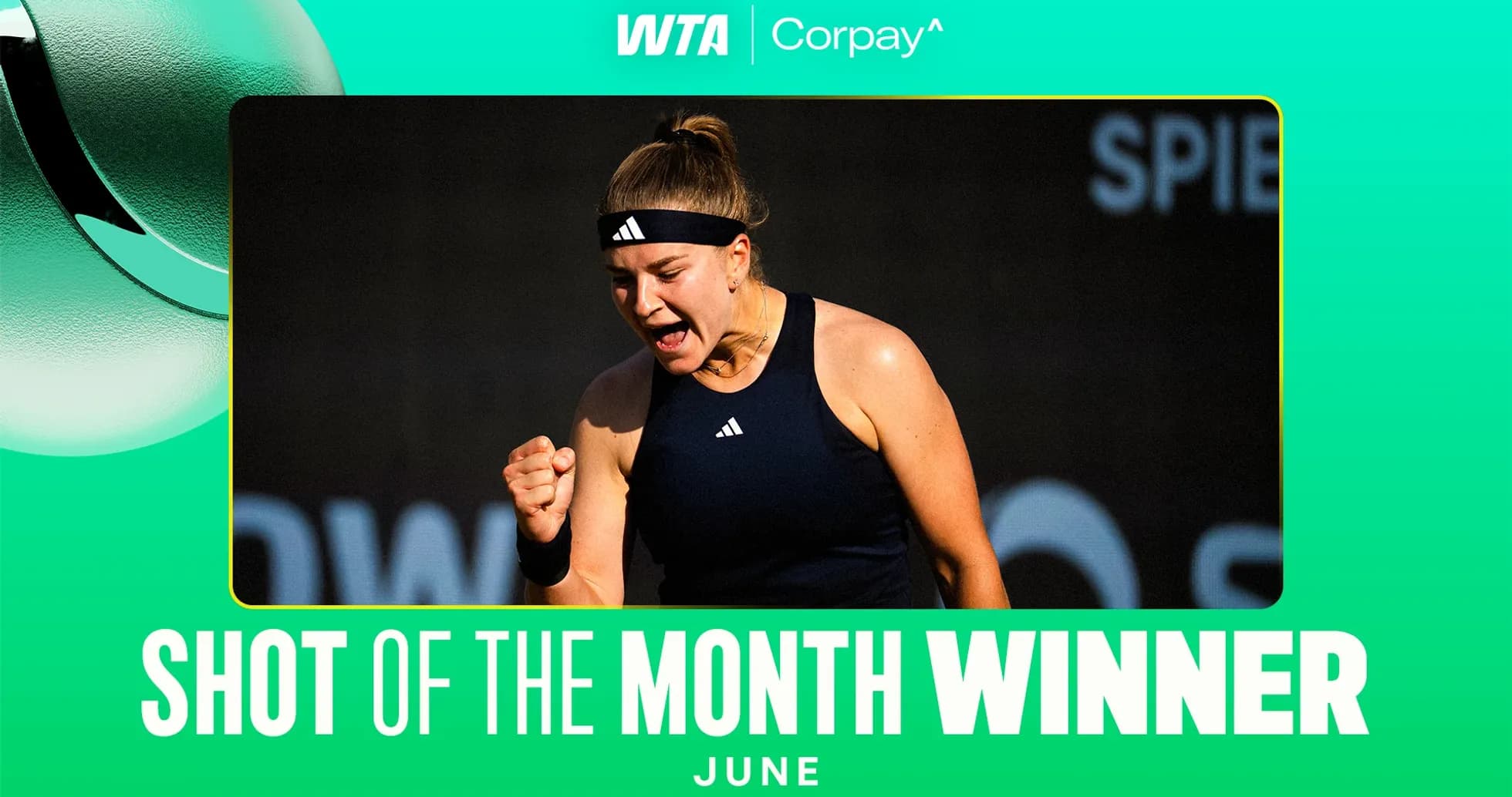 Tennis player celebrating winning shot of the month Tennis player celebrating winning shot of the month