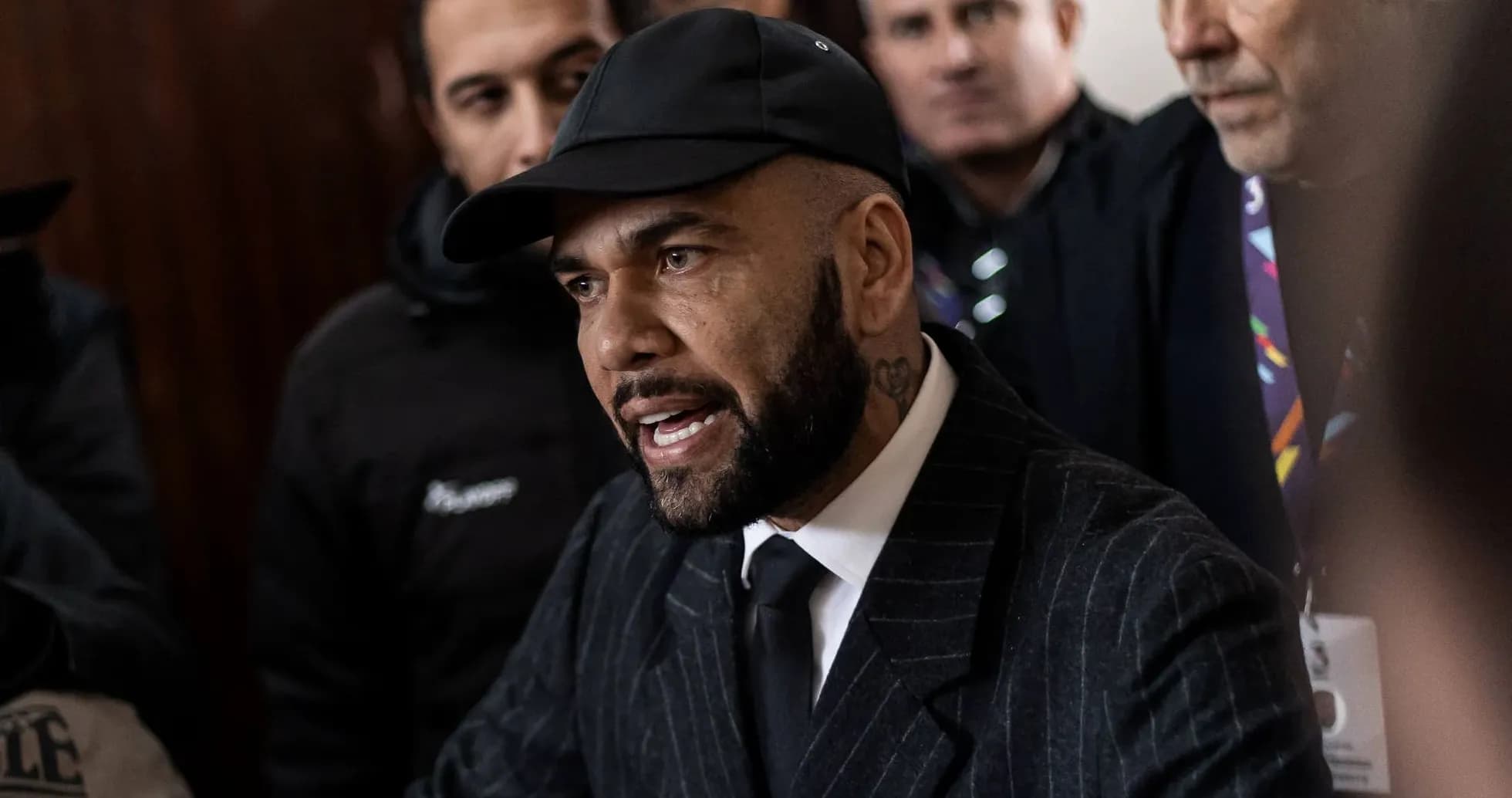 Dani Alves speaking during a press conference Dani Alves speaking during a press conference