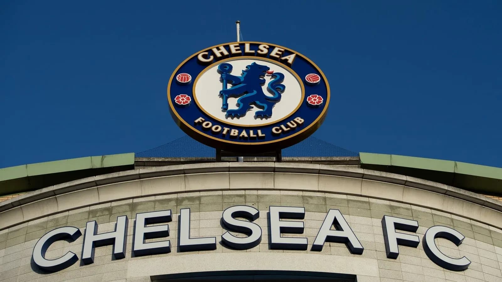 Chelsea FC club logo on stadium entrance Chelsea FC club logo on stadium entrance