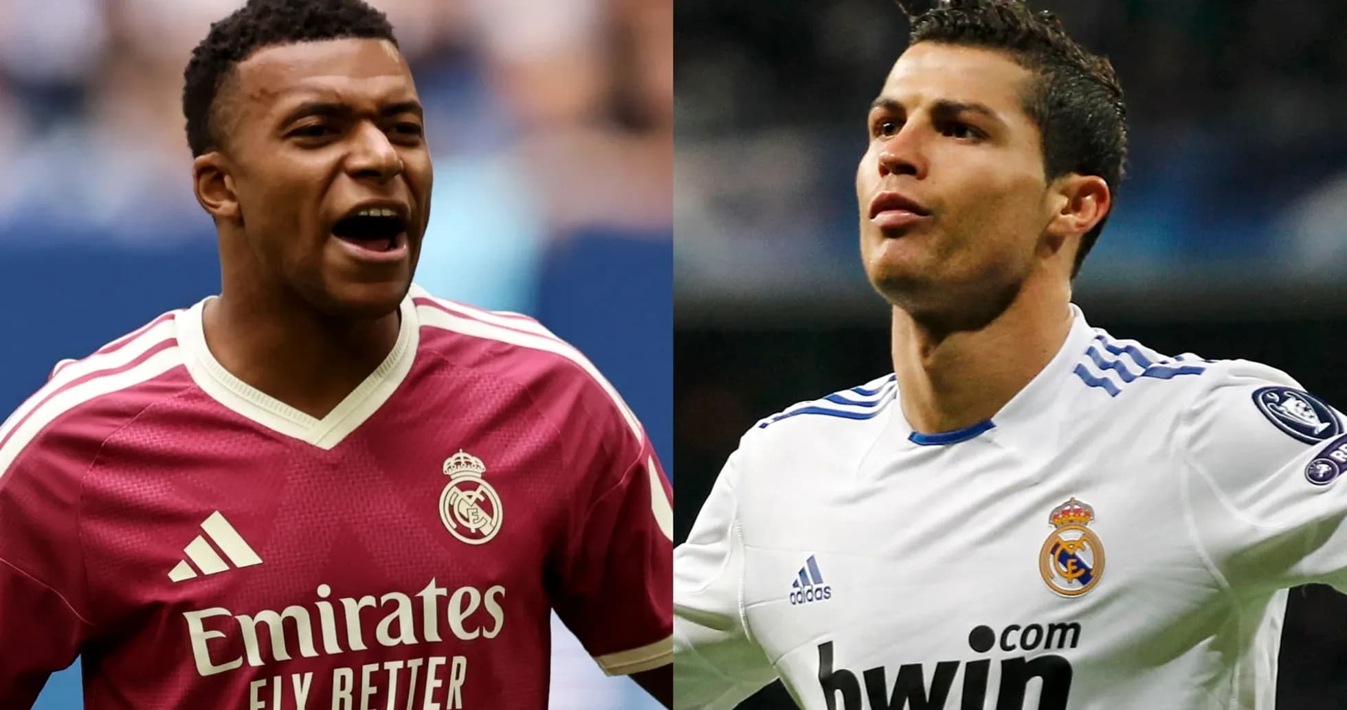 Kylian Mbappé and Cristiano Ronaldo in Real Madrid jerseys Kylian Mbappé and Cristiano Ronaldo in Real Madrid jerseys