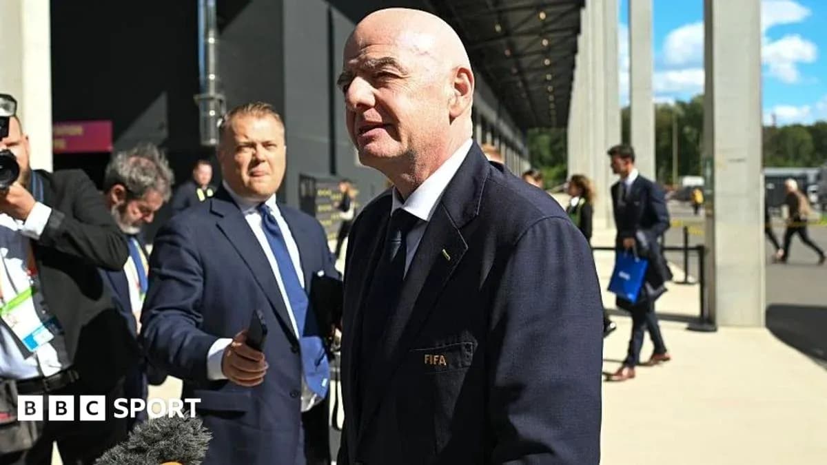 FIFA president speaking with reporters outside venue FIFA president speaking with reporters outside venue