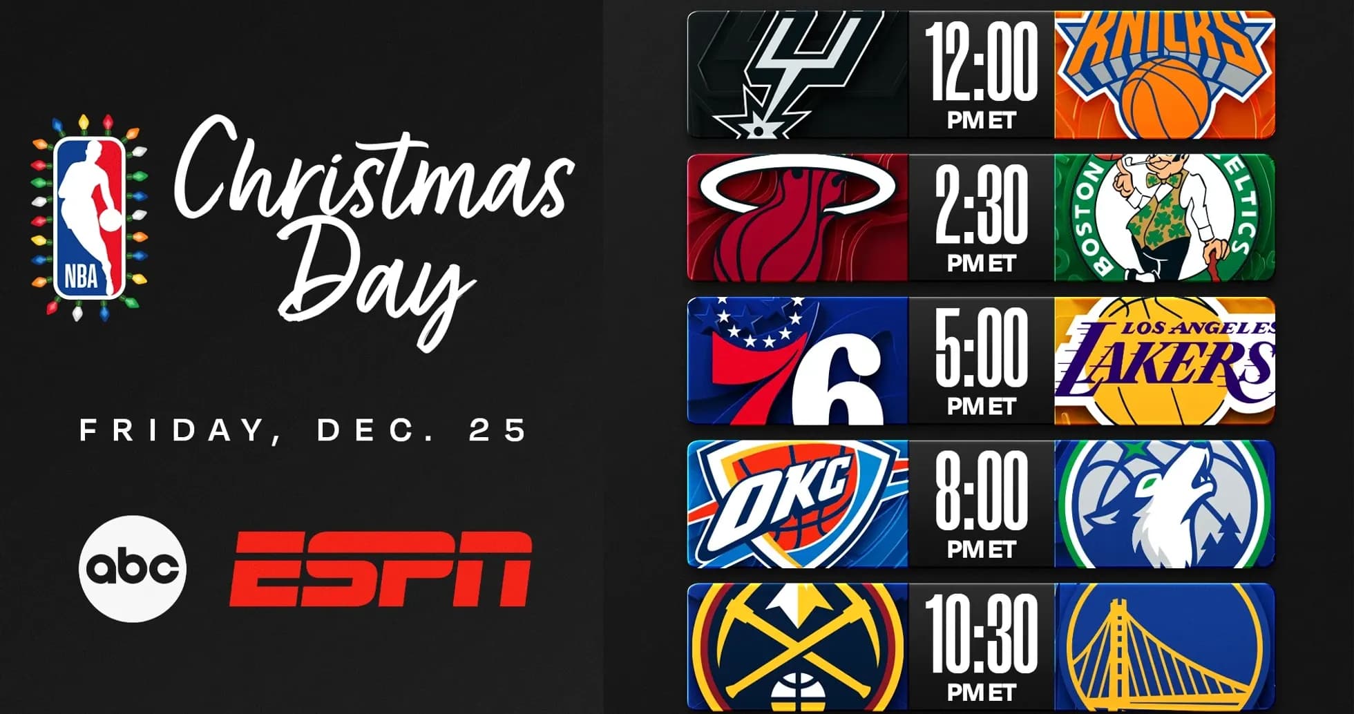 NBA Christmas Day game schedule with team logos NBA Christmas Day game schedule with team logos