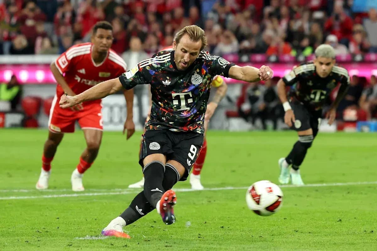 Harry Kane taking a penalty kick during match Harry Kane taking a penalty kick during match