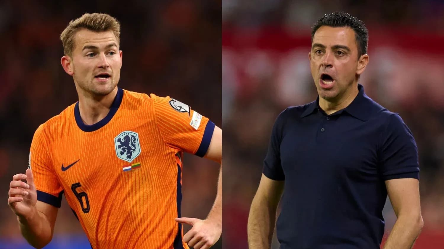 Matthijs de Ligt in Netherlands kit, Xavi coaching Matthijs de Ligt in Netherlands kit, Xavi coaching