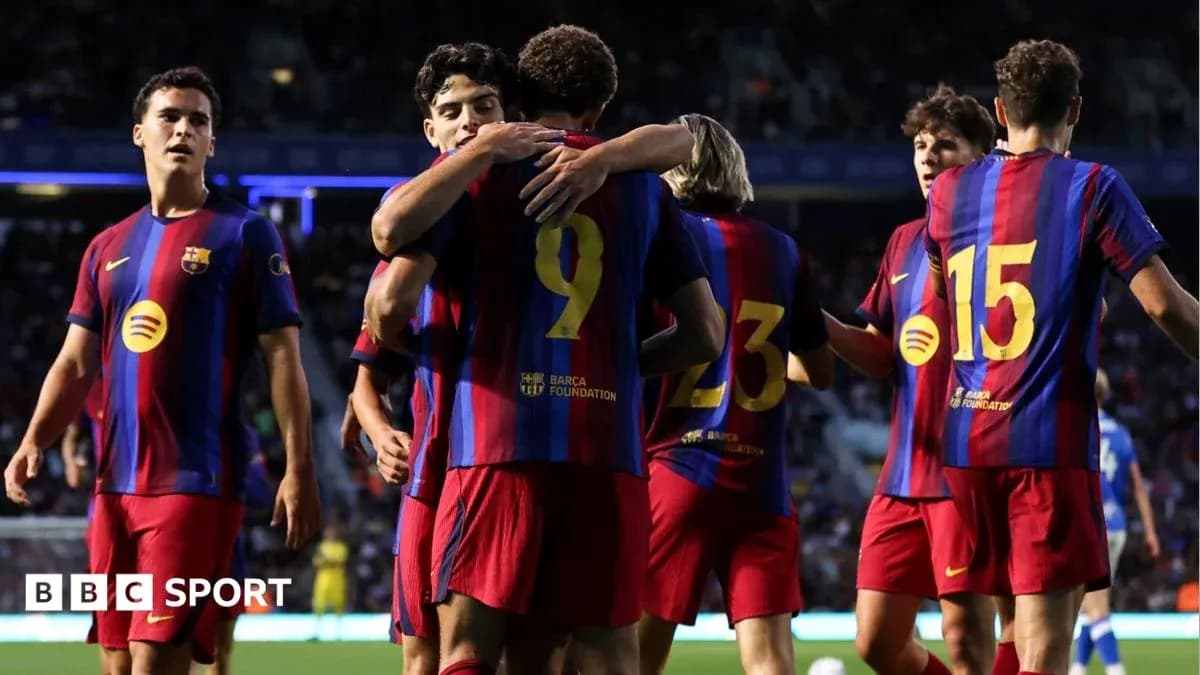 Barcelona players celebrating a goal during match Barcelona players celebrating a goal during match