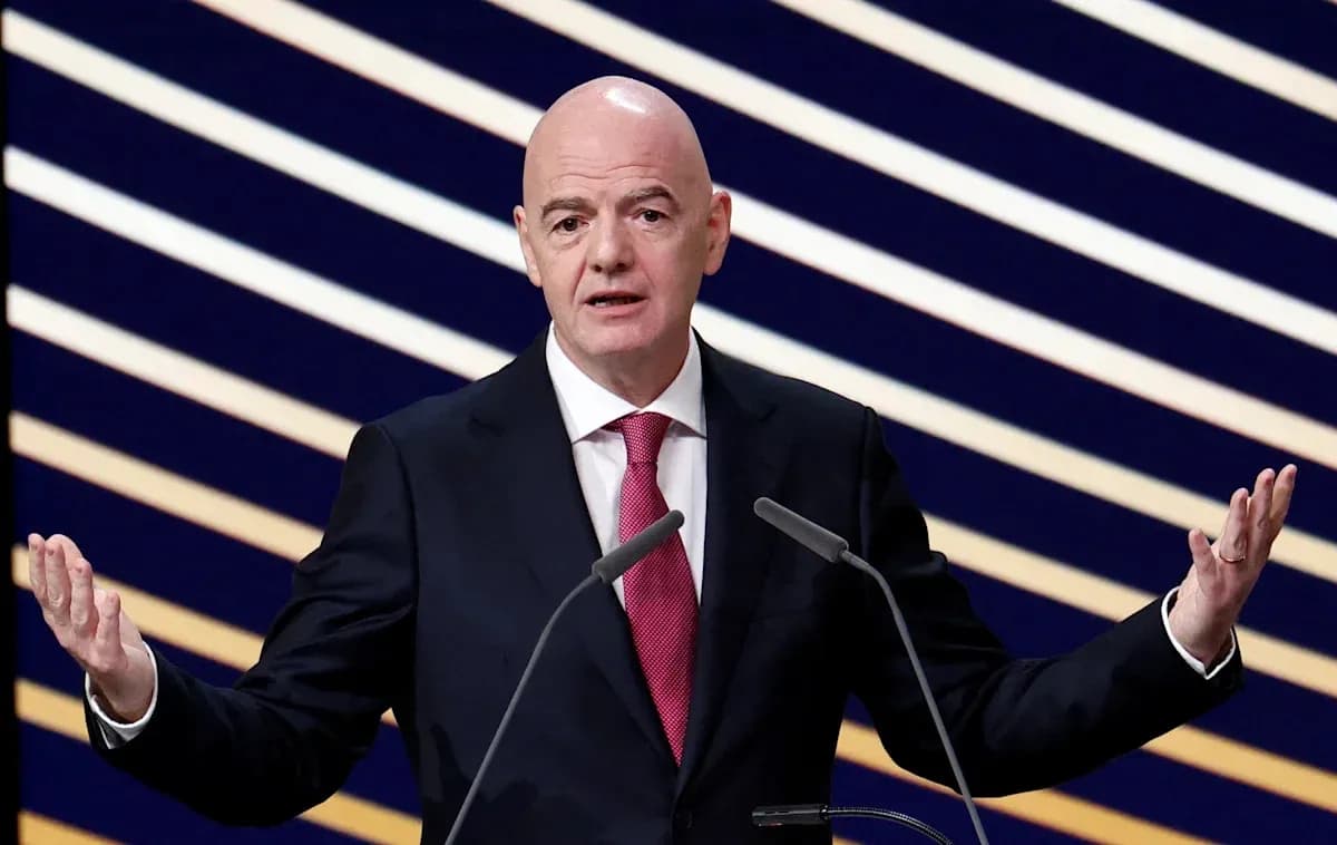 FIFA president speaking at a press conference FIFA president speaking at a press conference