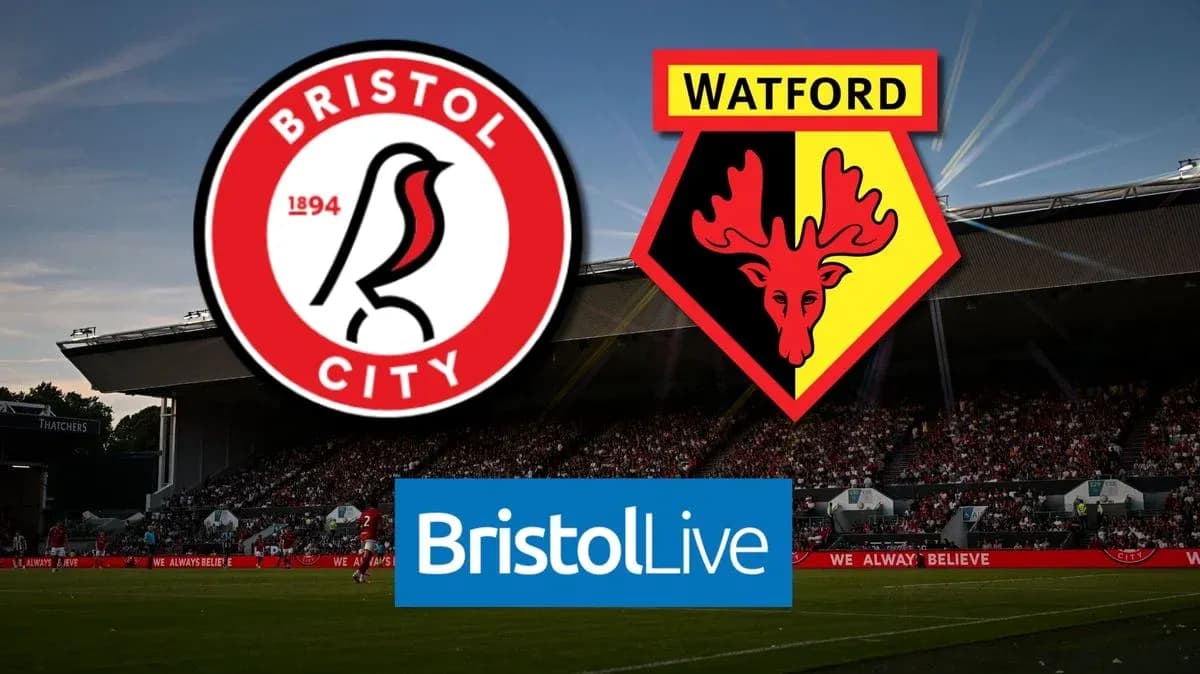 Bristol City and Watford logos with stadium background Bristol City and Watford logos with stadium background
