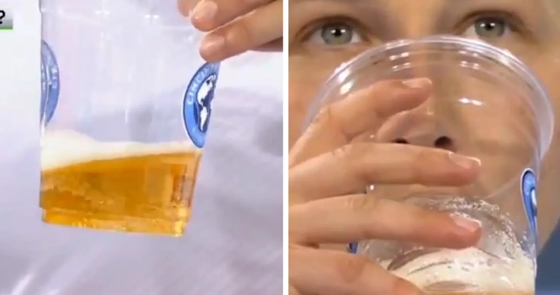 Person drinking from a cup of beer Person drinking from a cup of beer