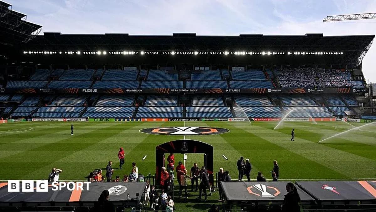 Stadium field prepared for UEFA Europa League match Stadium field prepared for UEFA Europa League match