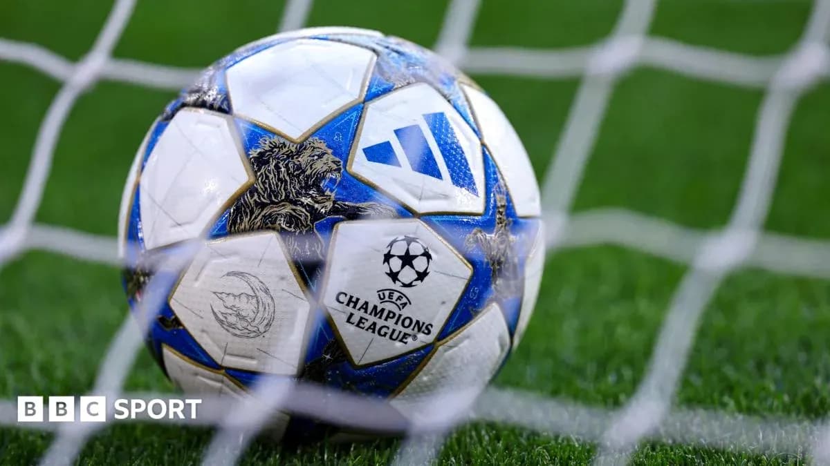 UEFA Champions League ball in goal net UEFA Champions League ball in goal net