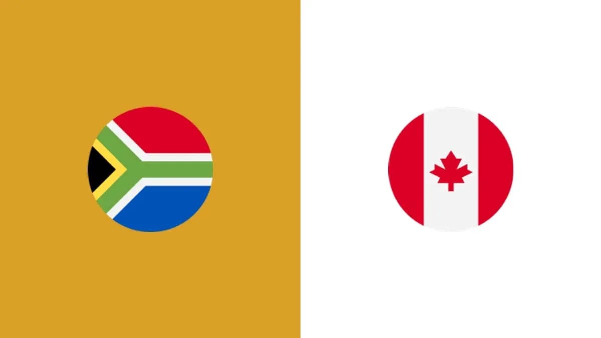 Flags of South Africa and Canada on colored backgrounds Flags of South Africa and Canada on colored backgrounds
