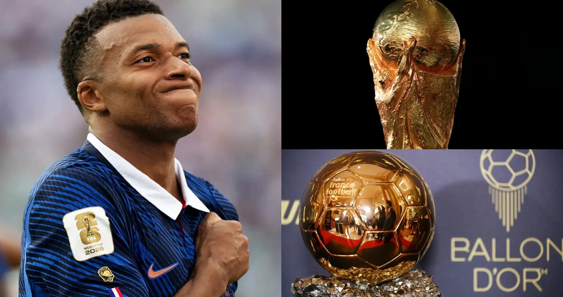 Kylian Mbappé with FIFA World Cup and Ballon d'Or Kylian Mbappé with FIFA World Cup and Ballon d'Or