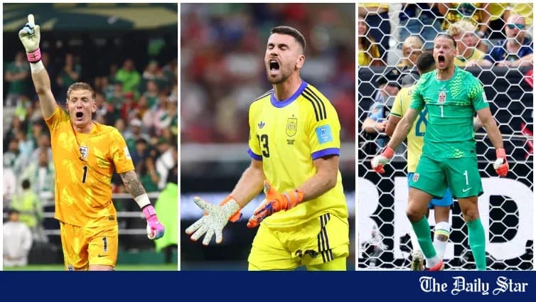 Three goalkeepers celebrating during matches Three goalkeepers celebrating during matches