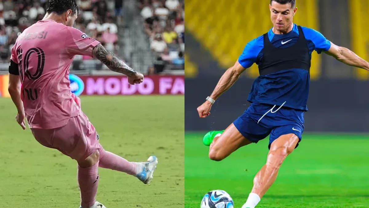 Messi and Ronaldo training and practicing football skills Messi and Ronaldo training and practicing football skills