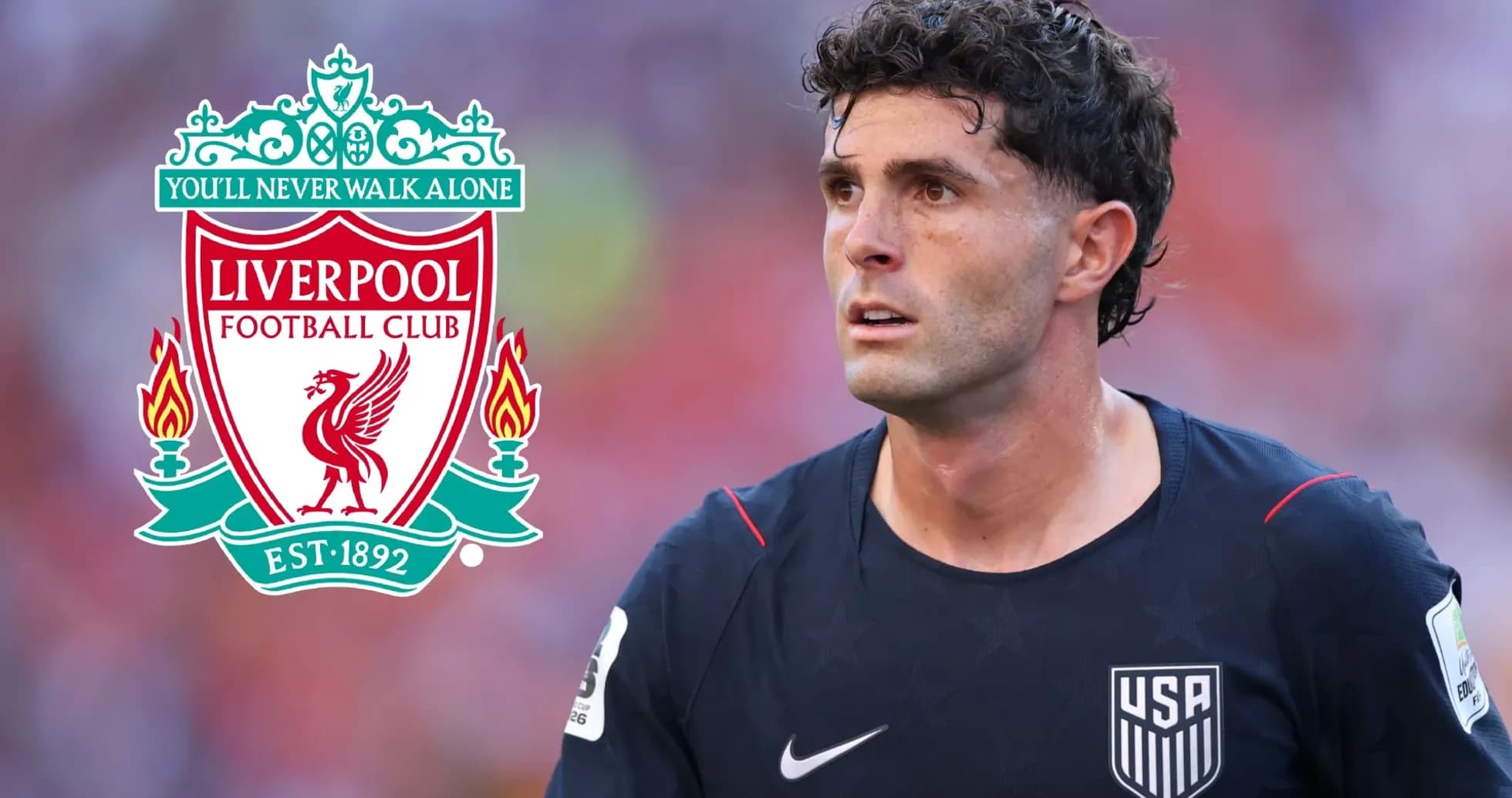 Futbolchi maydonda, Liverpool logotipi ko'rsatilgan Futbolchi maydonda, Liverpool logotipi ko'rsatilgan